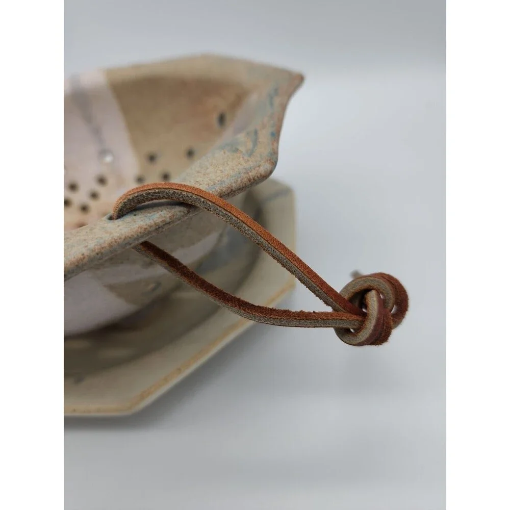 Berry Bowl Pottery Strainer & Dish Signed SR Allen TN NEW Hanger Octagonal